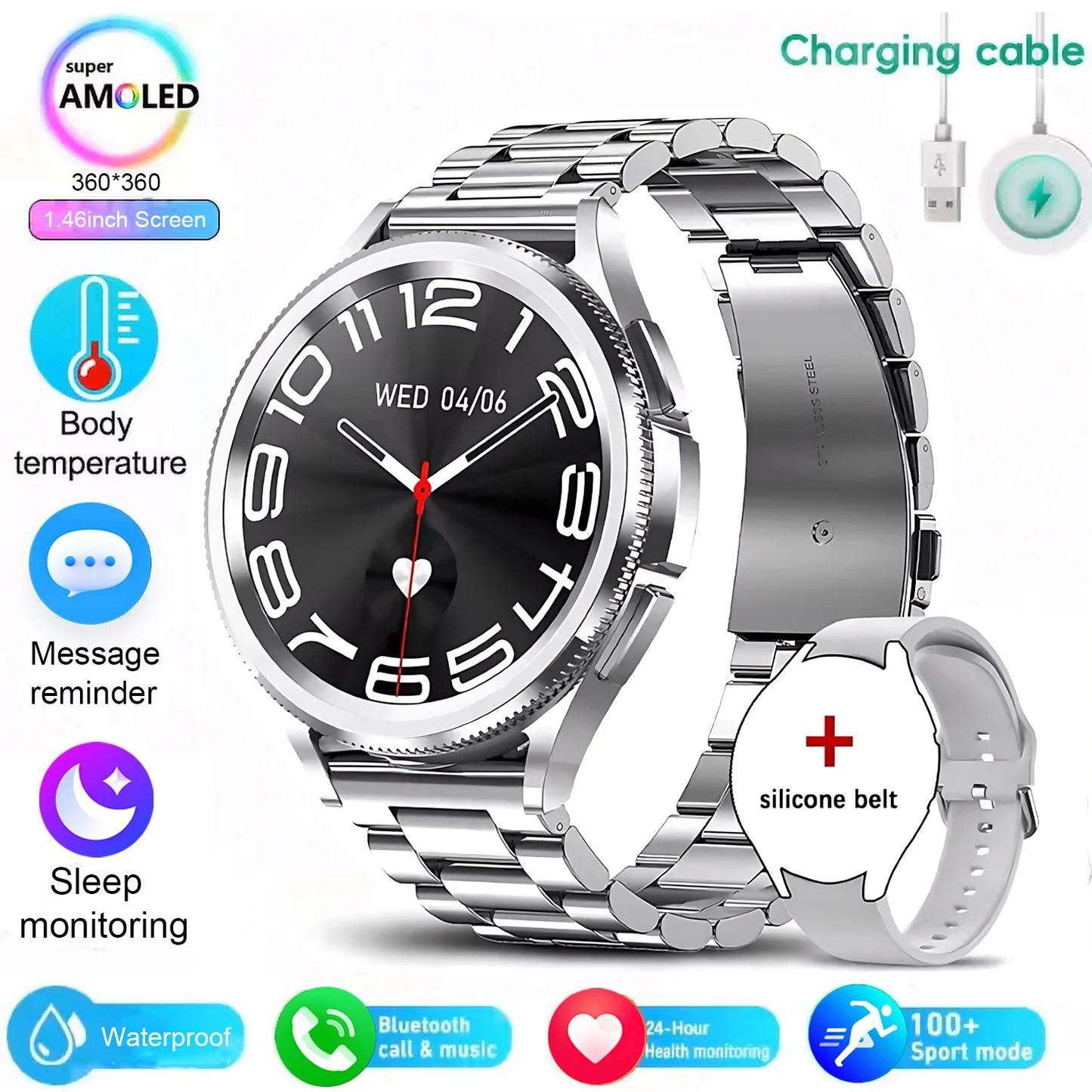 2025 New Watch 6 Smartwatch Men's AMOLED Always On Display Bluetooth Call GPS NFC Smart Watch Android IOS For Samsung Galaxy