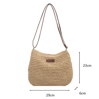 Ladies Fashion Summer Straw Crossbody Bag Women Beach Holiday Shopping Woven Shoulder Handbag Purses For Women Bags