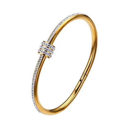 1pc Titanium Steel Gold Bracelet, Fashionable Classic Style, Stainless Steel Bracelet,Inlaid With Zircon,For Womens Daily Wear