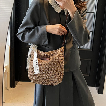Ladies Fashion Summer Straw Crossbody Bag Women Beach Holiday Shopping Woven Shoulder Handbag Purses For Women Bags