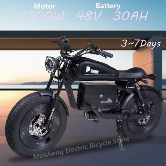 ZPW Black Warrior 1500W Motorbikes 48V 60AH Ebike Adult Road Electric Bicycle 20 inch Off-road Fat Tyre Electric Bike 2000w