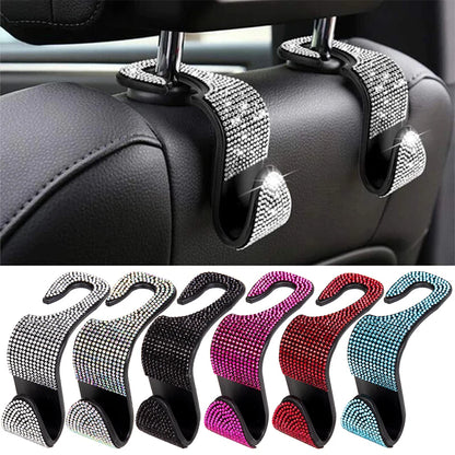 Car Storage Hook Rhinestone Car Seat Back Hook Auto Back Universal Headrest Mount Storage Holder Car Interior Accessories Decor