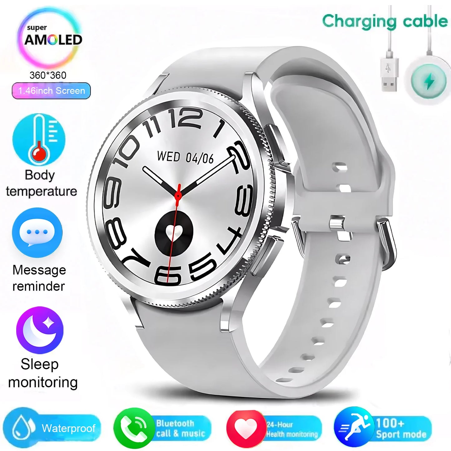 2025 New Watch 6 Smartwatch Men's AMOLED Always On Display Bluetooth Call GPS NFC Smart Watch Android IOS For Samsung Galaxy