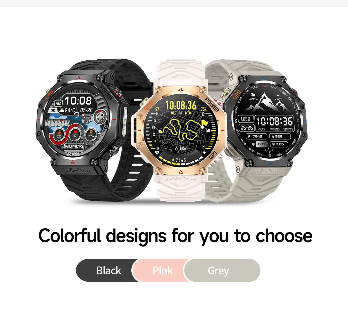 KC91 Smart Watch 530mAh Battery LED Flashlight Compass Altitude Air Pressure Bluetooth Call Fitness Tracker Wearable Devices