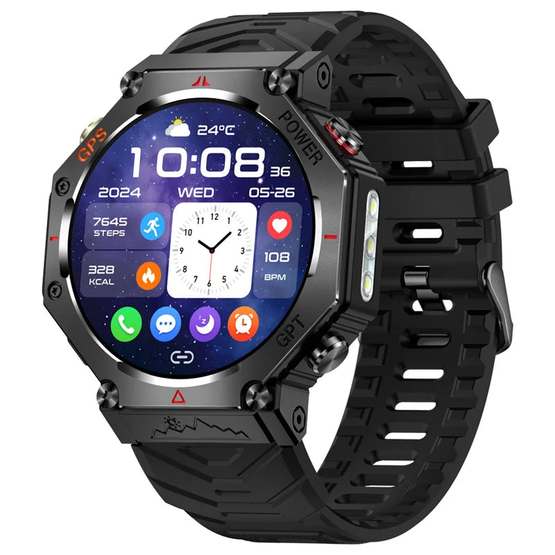 KC91 Smart Watch 530mAh Battery LED Flashlight Compass Altitude Air Pressure Bluetooth Call Fitness Tracker Wearable Devices