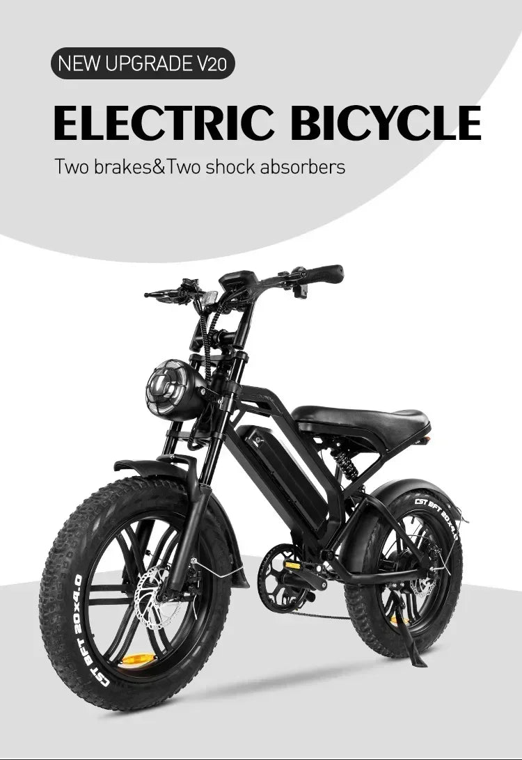 Ebike V20 1000W 48V 20AH Back Seat Fat Tire Electric Bike Beach Cruiser Off-Road Electric Bike Adult Mountain Electric Bike