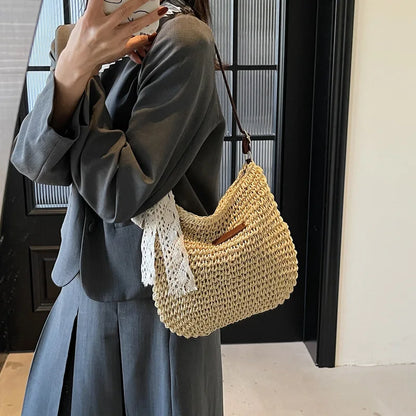 Ladies Fashion Summer Straw Crossbody Bag Women Beach Holiday Shopping Woven Shoulder Handbag Purses For Women Bags