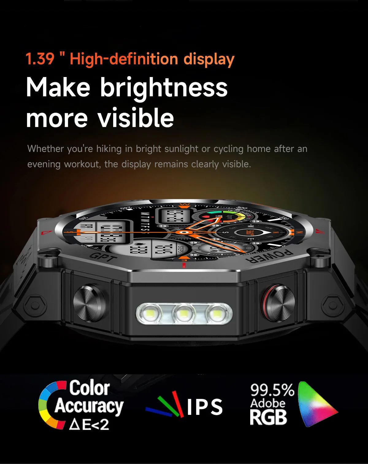 KC91 Smart Watch 530mAh Battery LED Flashlight Compass Altitude Air Pressure Bluetooth Call Fitness Tracker Wearable Devices